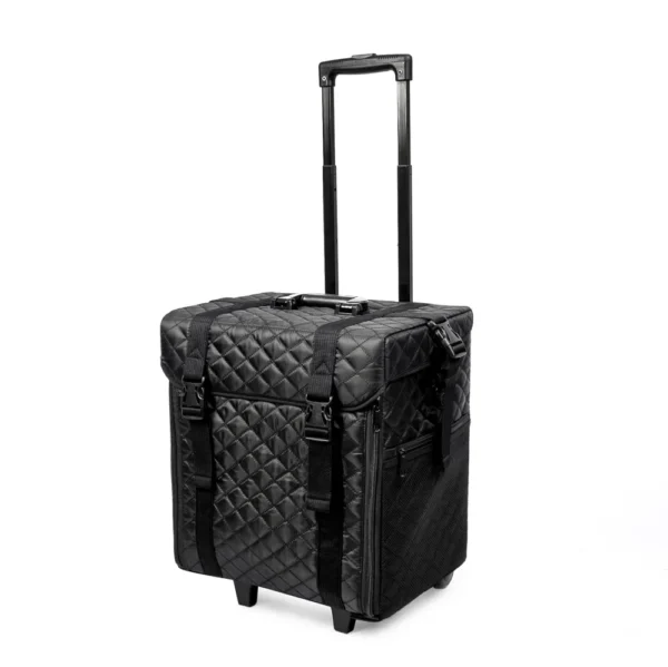 aluvox bh 0043t b black leather double layer makeup suitcase detachable rolling cases bag