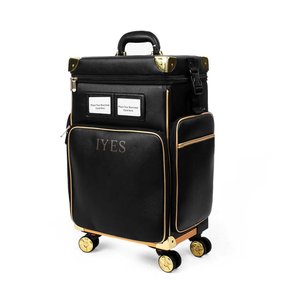 Konfiur Valise Maquillage 2 En 1 Avec 6 Tiroirs - Chariot Cosmétique Roulant, 41x30x44 Cm, Noir