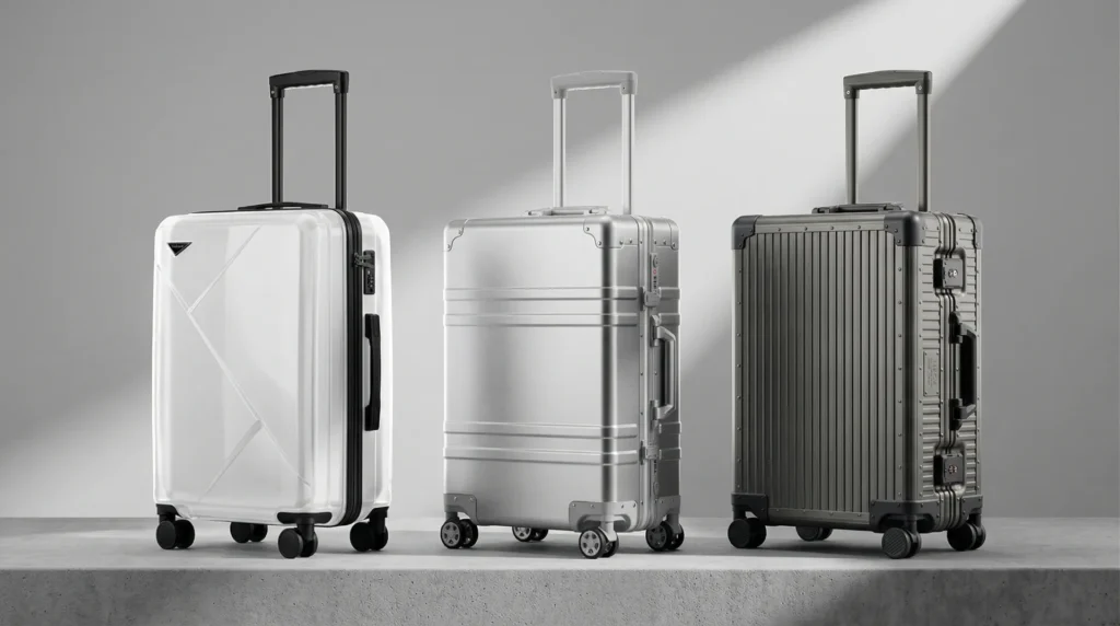 comparison of pure pc, 5052 aluminum, and tc4 titanium high end luggage materials