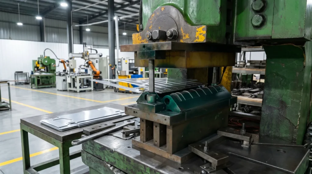 Aerospace grade Series 5 aluminum alloy stamping process — in-house shell forming at Aluvox Dongguan luggage factory