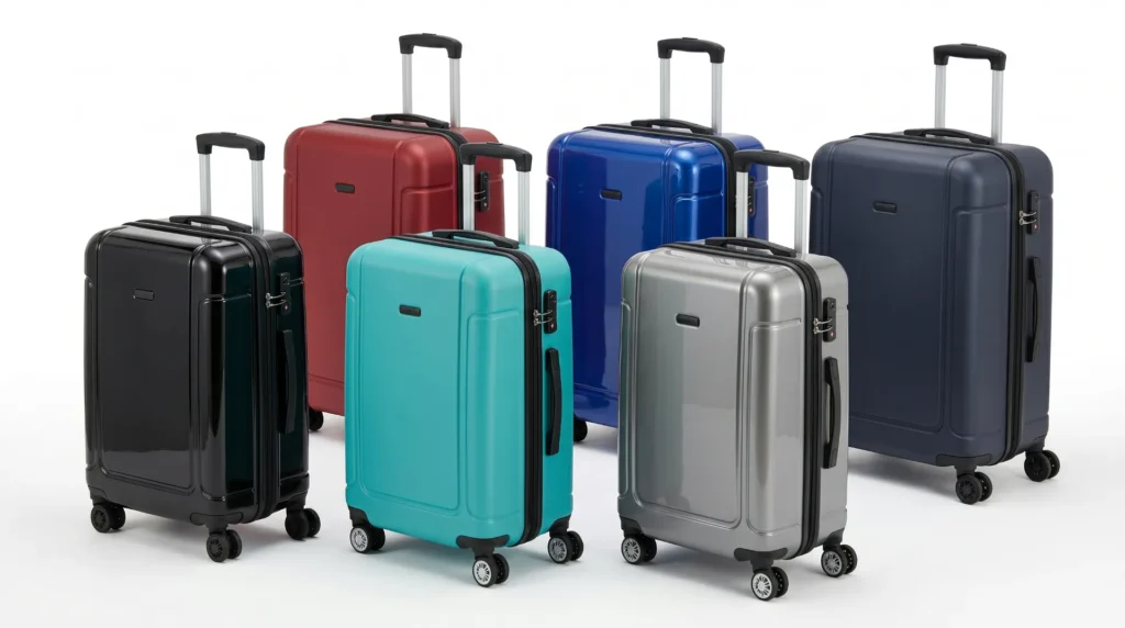 Aluvox ABS luggage color range — wide color options with MOQ 300 pcs and color splitting supported for OEM brand buyers