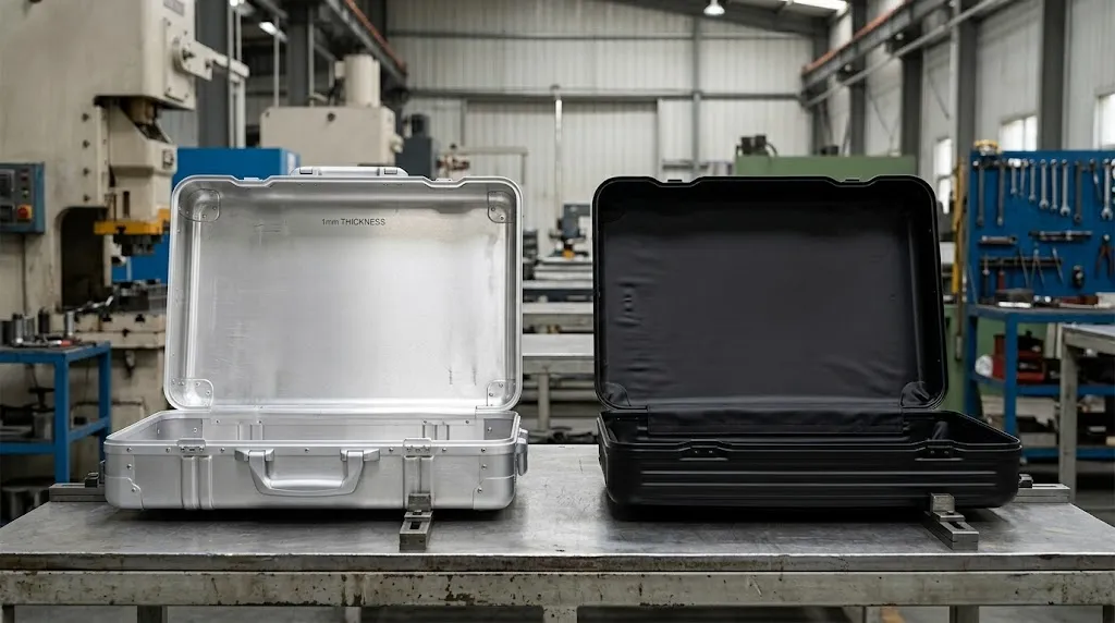 Aerospace-grade Series 5 aluminum shell versus polycarbonate shell — OEM manufacturing comparison at Aluvox factory