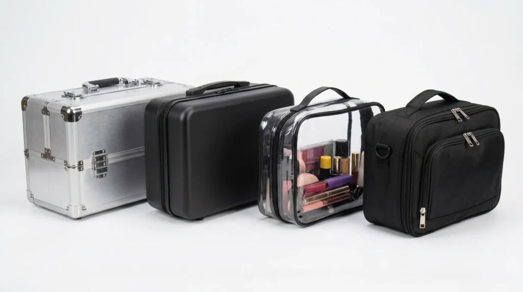 Makeup case material options — aluminum ABS PVC and nylon cosmetic cases for beauty brand OEM sourcing