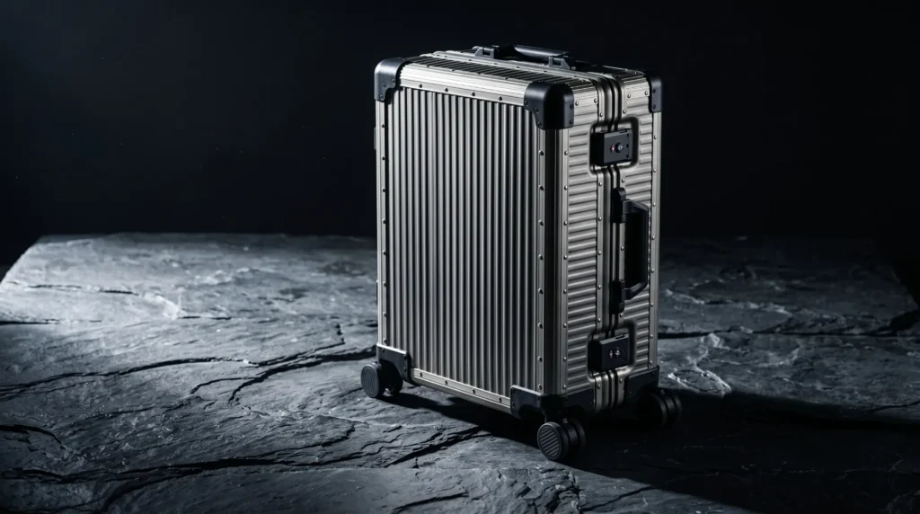Titanium luggage as hero SKU for premium brand positioning — Aluvox TT-001 titanium carry-on suitcase