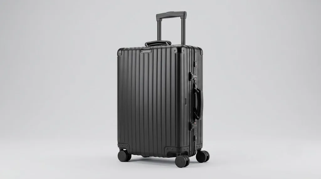Aluvox aluminum transport case with reinforced corners and spinner wheels