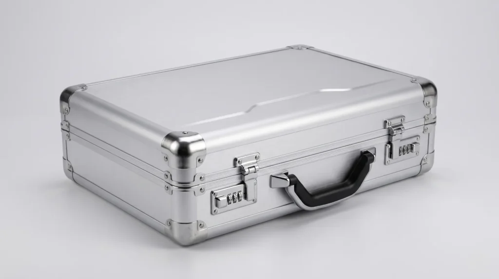 Aluvox aluminum instrument case with reinforced corners and a foam-fitted interior