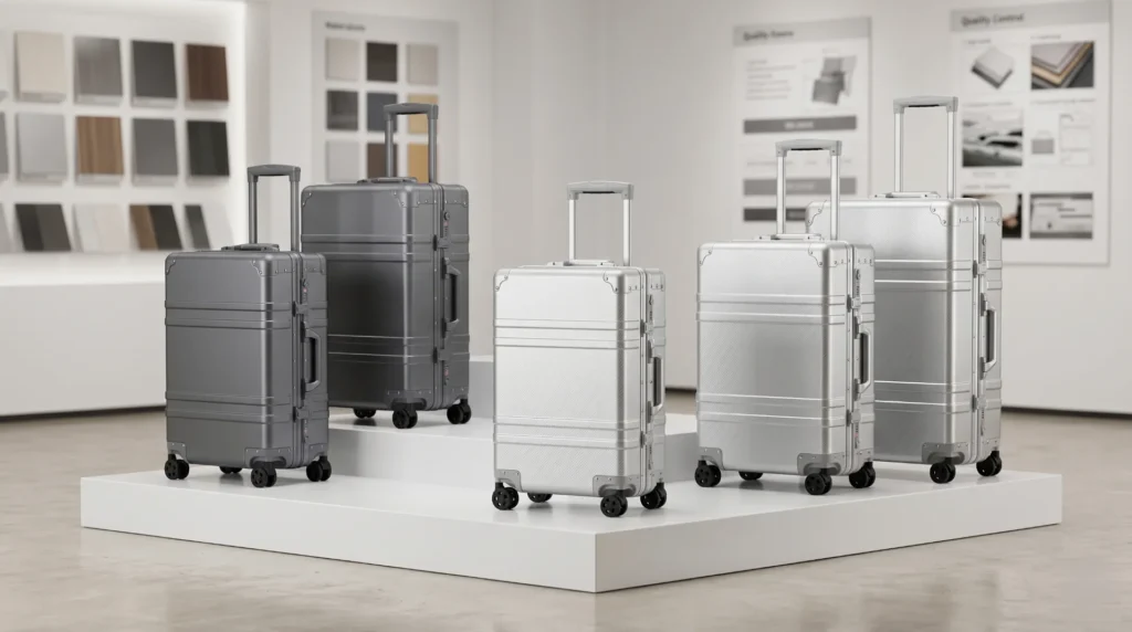 Aluvox aluminum luggage brand sourcing — 5052 alloy shells with anodized finish for brand buyers