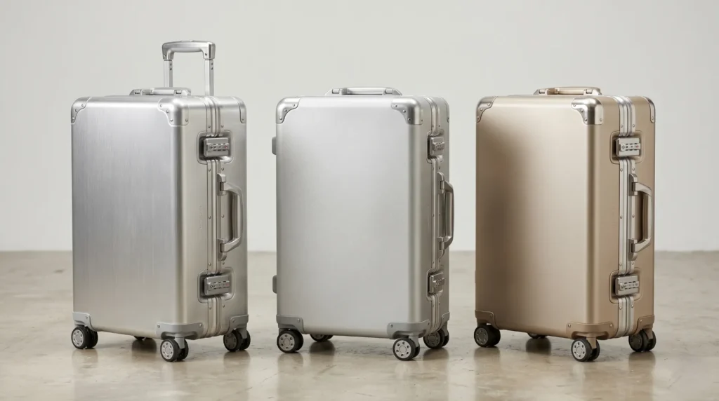 Aluvox aluminum luggage with stainless steel hardware OEM program — Series 5 alloy shell with 304 stainless hinges and latches