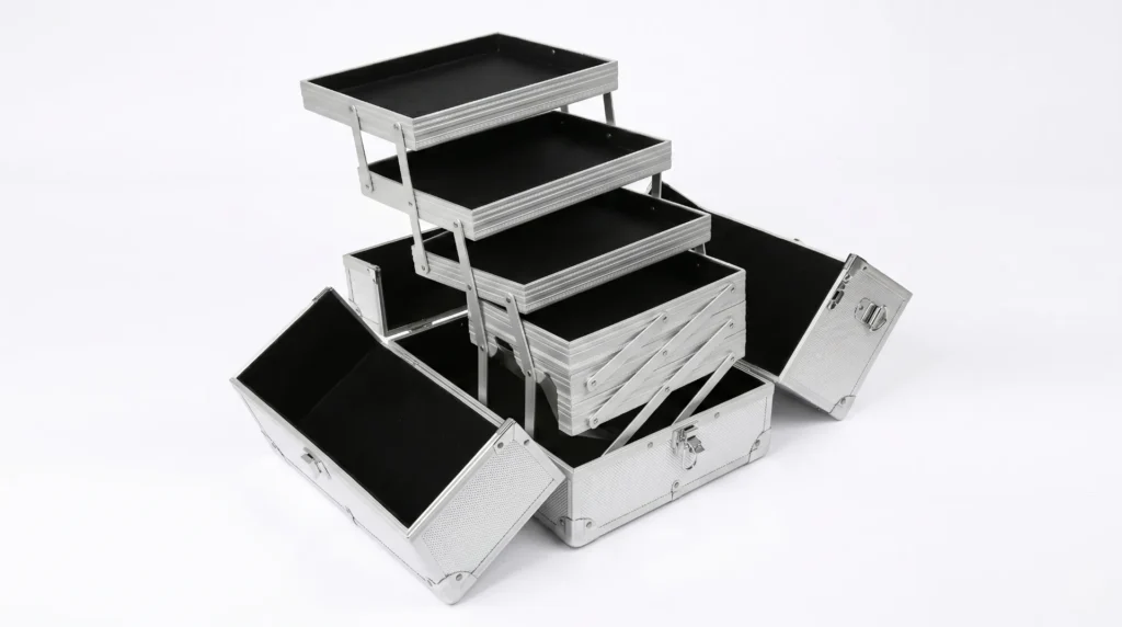 Aluvox makeup luggage customization options — color hardware logo lining and tray configuration for OEM brand buyers