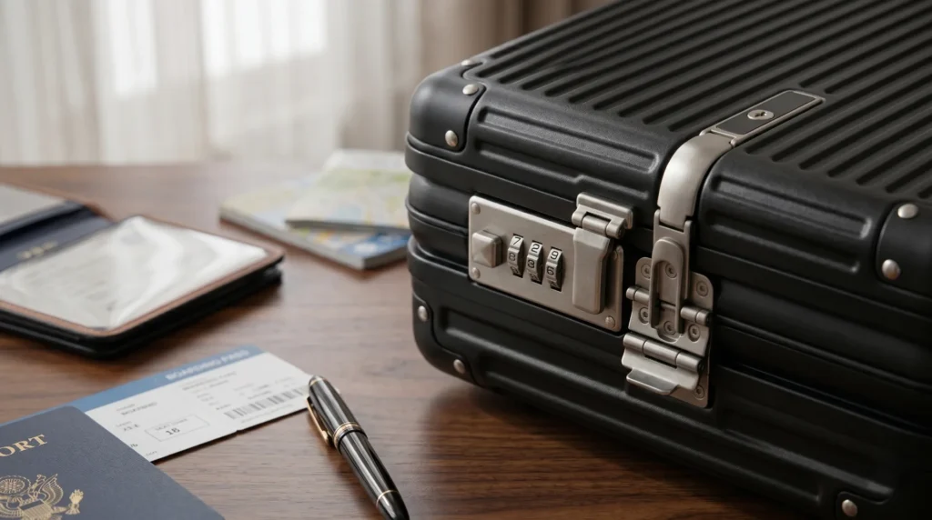 Aluvox MB-018 zipperless 18 inch carry-on detail — PC shell plastic frame and TSA combination lock