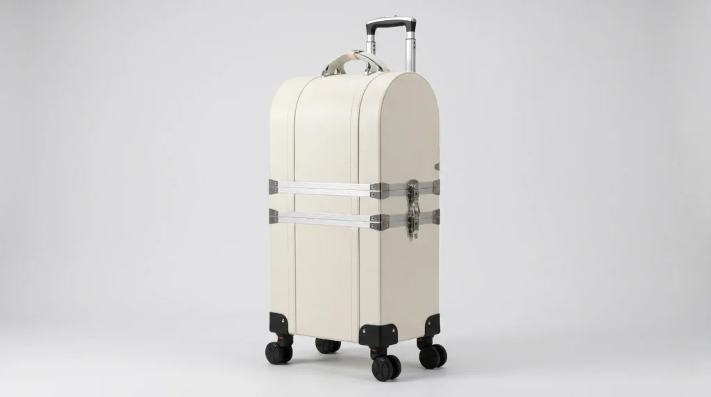 Aluvox DB-508BT white detachable rolling makeup train case on four spinner wheels