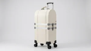 Aluvox DB-508BT white detachable rolling makeup train case on four spinner wheels
