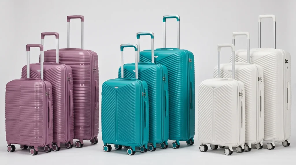 Aluvox PP luggage set in several colours with telescopic handles extended