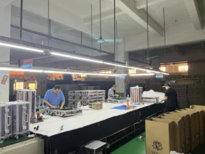 luggage fabric label packing station