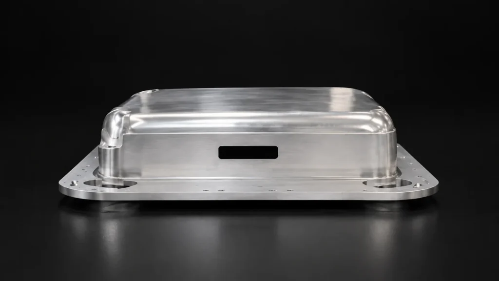 Parte del bagaglio in alluminio del Aluvox fabbrica, ripresa in studio su sfondo nero