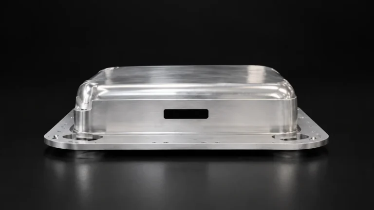 Aluminum luggage part from the Aluvox factory, studio shot on black