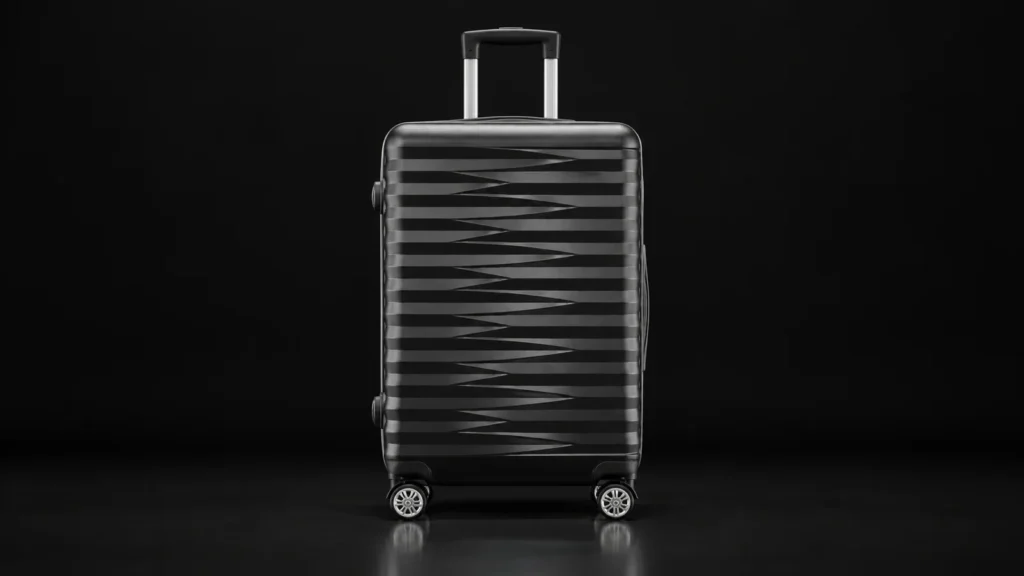 Dark grey polypropylene suitcase with diagonal grooves from the Aluvox range, studio shot on black