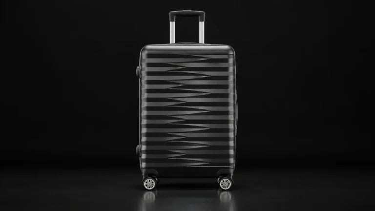 Dark grey polypropylene suitcase with diagonal grooves from the Aluvox range, studio shot on black
